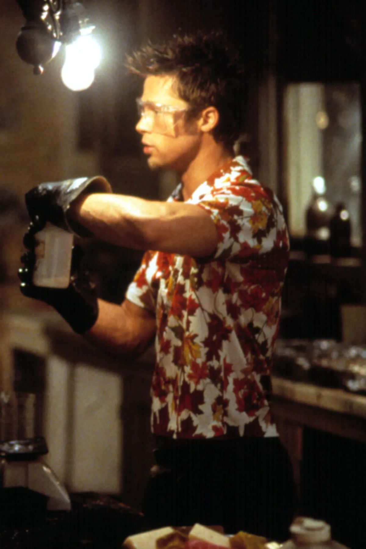 Tyler Durden leaf print shirt detail